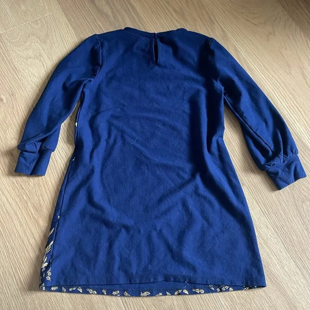 CREWCUTS Navy / Gold Forest Winter Scene Long Sleeve Dress Size XS 4/5